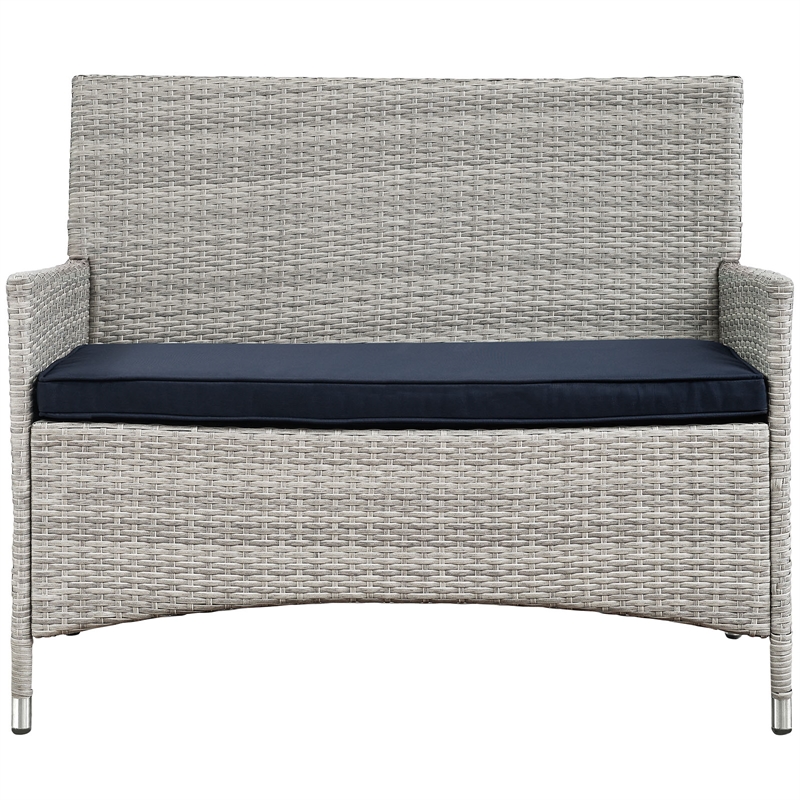 Modway Bridge 4-Piece Rattan Outdoor Patio Conversation Set in Light Gray/Navy