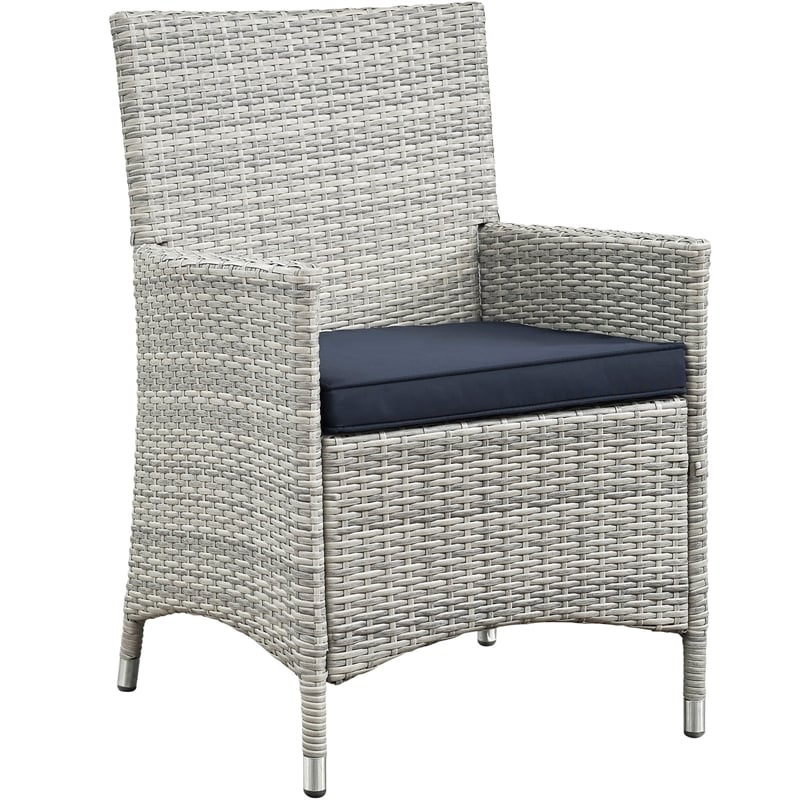 Modway Bridge 4-Piece Rattan Outdoor Patio Conversation Set in Light Gray/Navy
