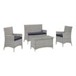 Modway Bridge 4-Piece Rattan Outdoor Patio Conversation Set in Light Gray/Navy