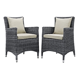 Modway Summon 2-Piece Rattan Fabric Patio Dining Chairs in Antique Canvas/Beige