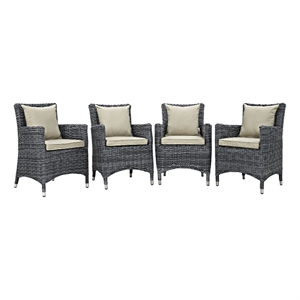 Modway Summon 4-Piece Rattan Fabric Patio Dining Chairs in Antique Canvas/Beige