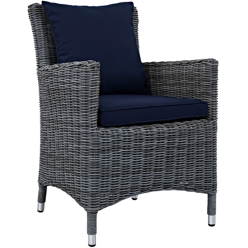 Modway Summon 4-Piece Rattan Fabric Patio Dining Chairs in Canvas Gray/Navy