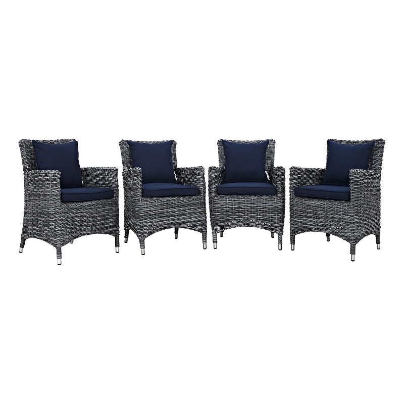 Modway Summon 4-Piece Rattan Fabric Patio Dining Chairs in Canvas Gray/Navy