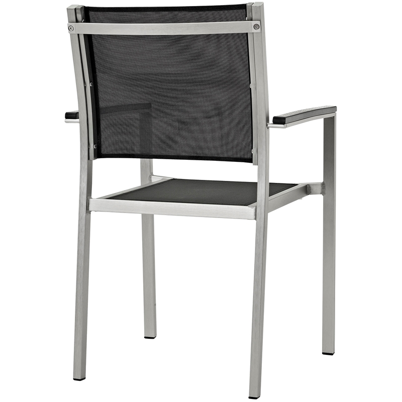 Modway Shore 5-Piece Outdoor Patio Wood and Aluminum Dining Set in Silver/Black