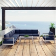 Modway Shore 7-Piece Outdoor Patio Aluminum Sectional Sofa Set in Silver/Navy