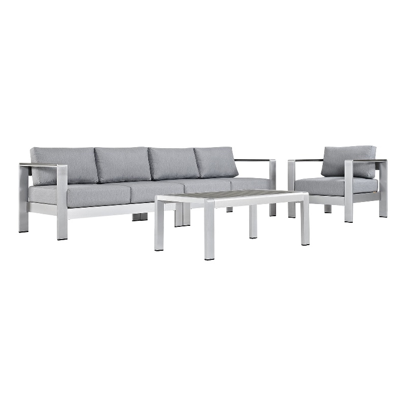 Modway Shore 4-Piece Outdoor Patio Aluminum Sectional Sofa Set in Silver/Gray