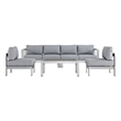 Modway Shore 5-Piece Outdoor Patio Aluminum Sectional Sofa Set in Silver/Gray