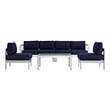Modway Shore 5-Piece Outdoor Patio Aluminum Sectional Sofa Set in Silver/Navy