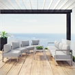 Modway Shore 7-Piece Aluminum Fabric Patio Sectional Sofa Set in Silver/Gray