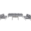 Modway Shore 7-Piece Aluminum Fabric Patio Sectional Sofa Set in Silver/Gray