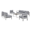 Modway Shore 7-Piece Aluminum Fabric Patio Sectional Sofa Set in Silver/Gray