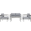 Modway Shore 4-Piece Outdoor Patio Aluminum Sectional Sofa Set in Silver/Gray