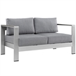 Modway Shore 4-Piece Outdoor Patio Aluminum Sectional Sofa Set in Silver/Gray