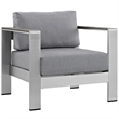 Modway Shore 4-Piece Outdoor Patio Aluminum Sectional Sofa Set in Silver/Gray