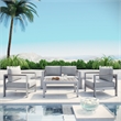 Modway Shore 6-Piece Outdoor Patio Aluminum Sectional Sofa Set in Silver/Gray