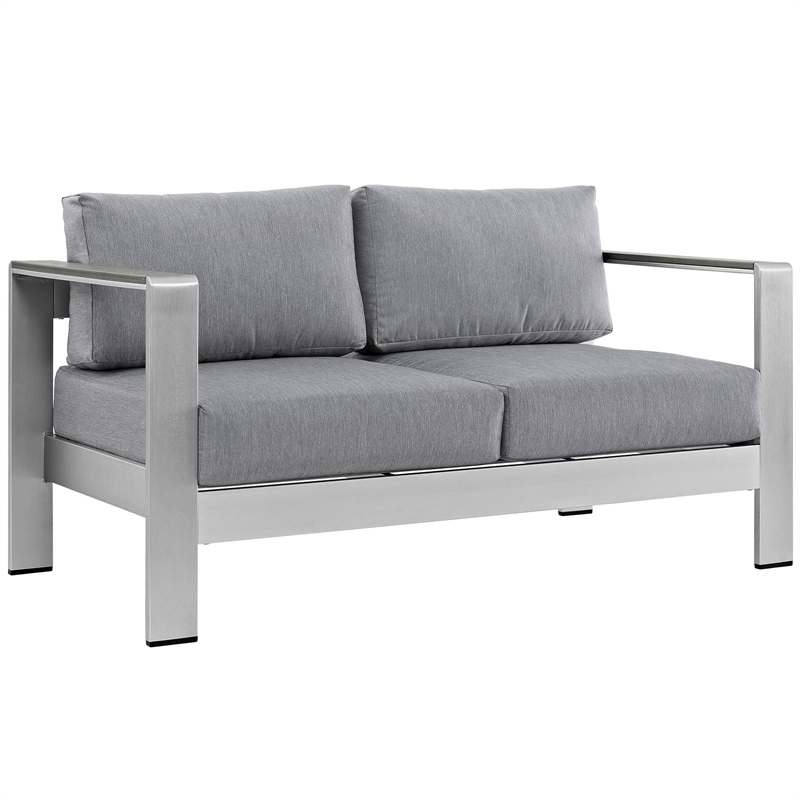 Modway Shore 6-Piece Outdoor Patio Aluminum Sectional Sofa Set in Silver/Gray