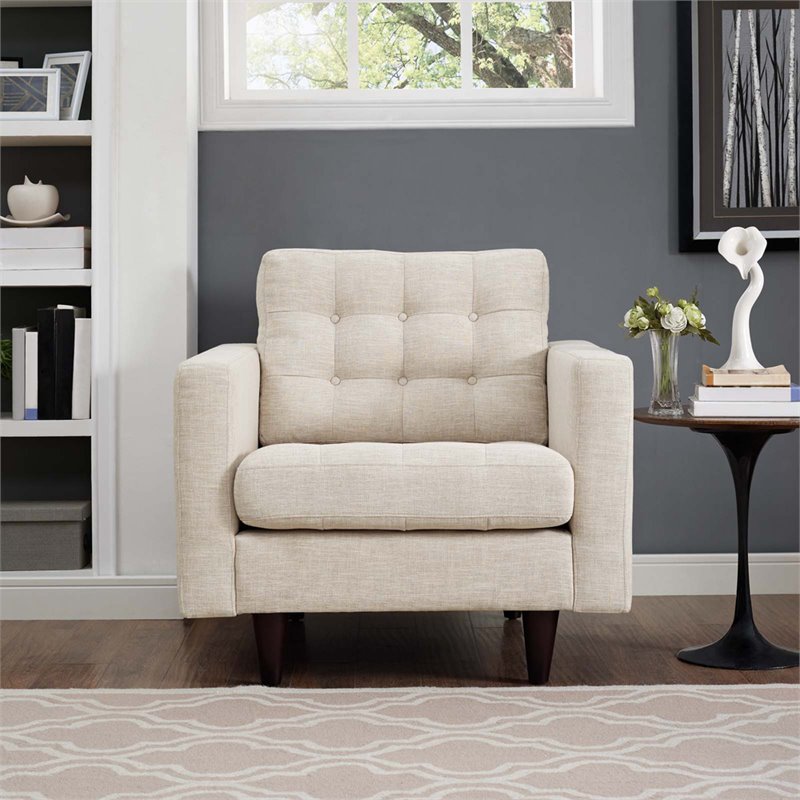 Modway Empress Modern Upholstered Fabric Tufted Armchair in Beige