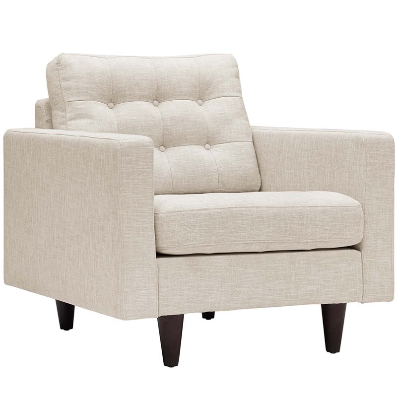 Modway Empress Modern Upholstered Fabric Tufted Armchair in Beige