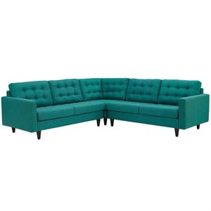 Modway Empress Upholstered Fabric Corner Sectional Sofa in Teal Blue