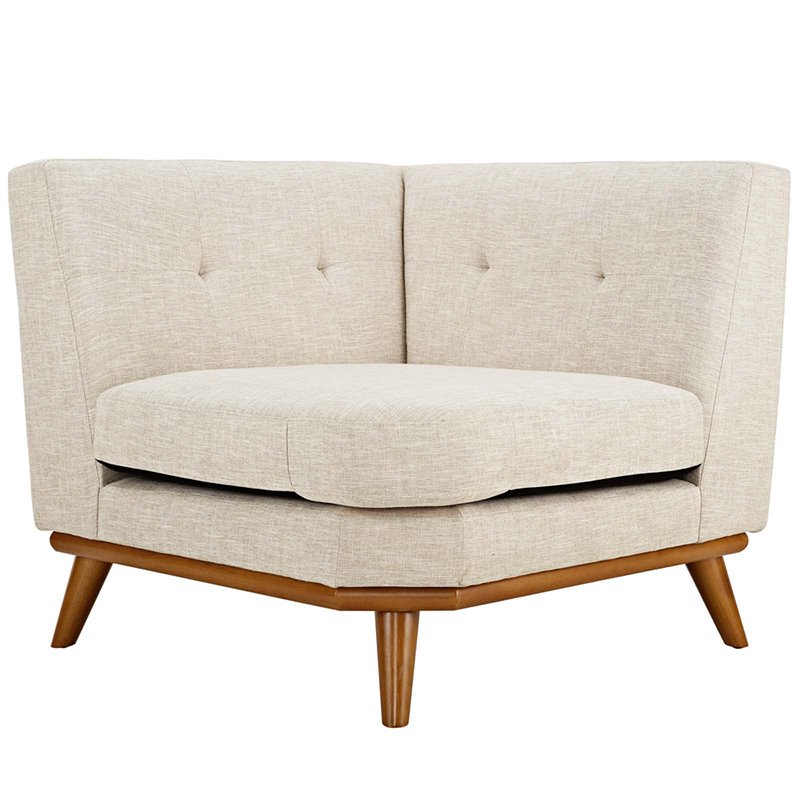 Modway Engage Upholstered Fabric and Wood Corner Chair in Beige