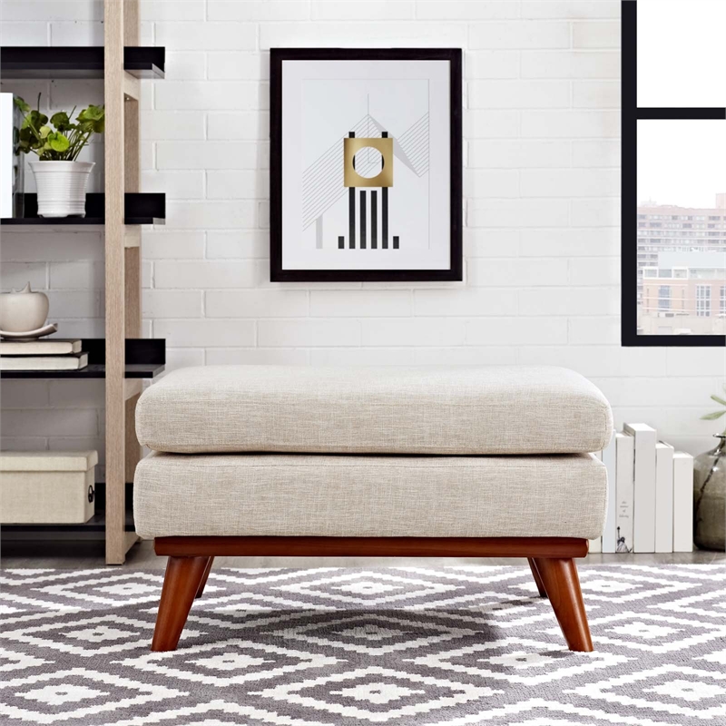 Modway Engage Upholstered Polyester Fabric and Wood Ottoman in Beige