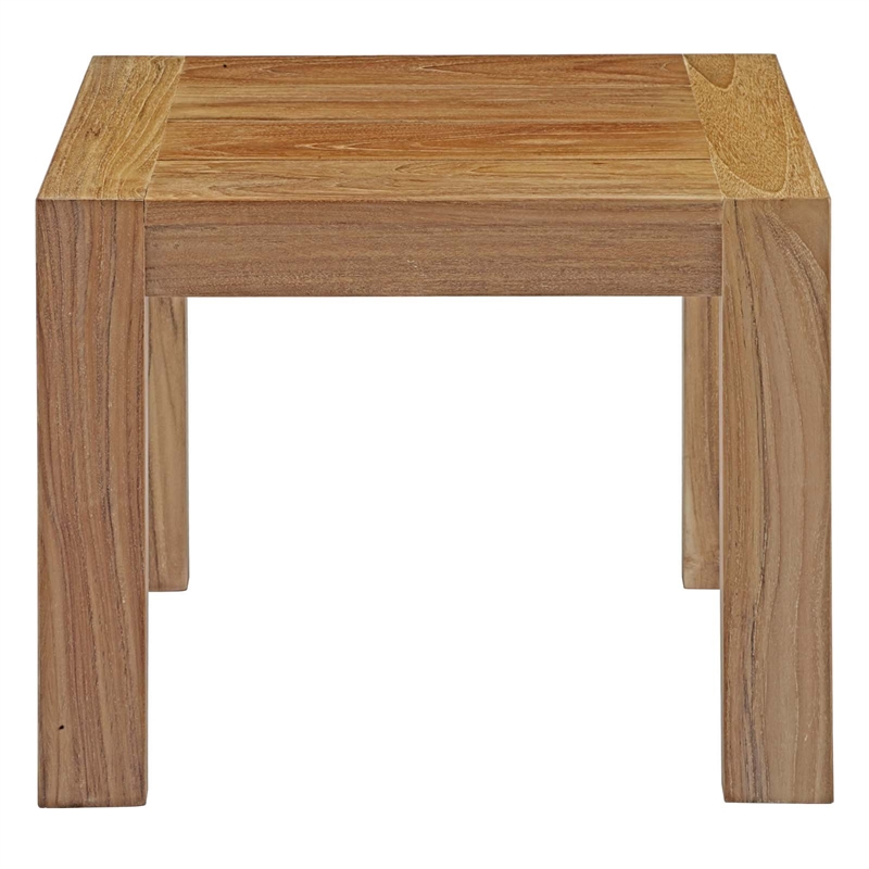 Modway Upland Solid Teak Wood Outdoor Patio Side Table in Natural