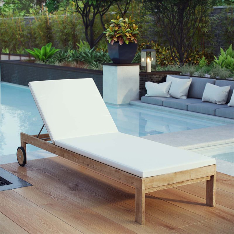 Modway Upland Solid Teak Wood Outdoor Patio Chaise in Natural/White