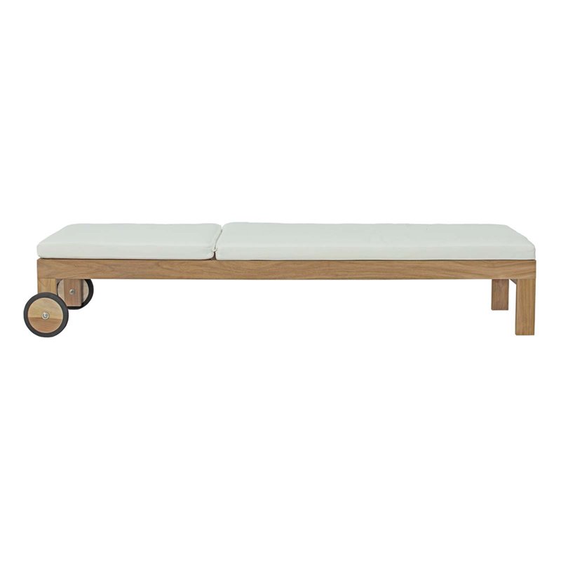 Modway Upland Solid Teak Wood Outdoor Patio Chaise in Natural/White
