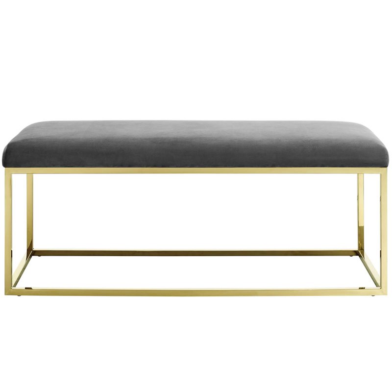 Modway Anticipate Velvet & Stainless Steel Bedroom Bench in Gold and Gray