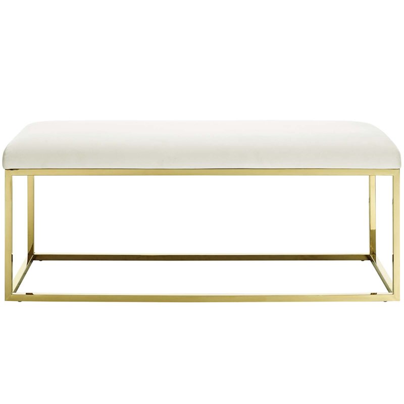 Modway Anticipate Velvet & Stainless Steel Bedroom Bench in Gold and Ivory