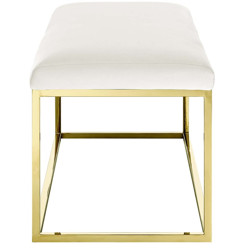 Modway Anticipate Velvet & Stainless Steel Bedroom Bench in Gold and Ivory