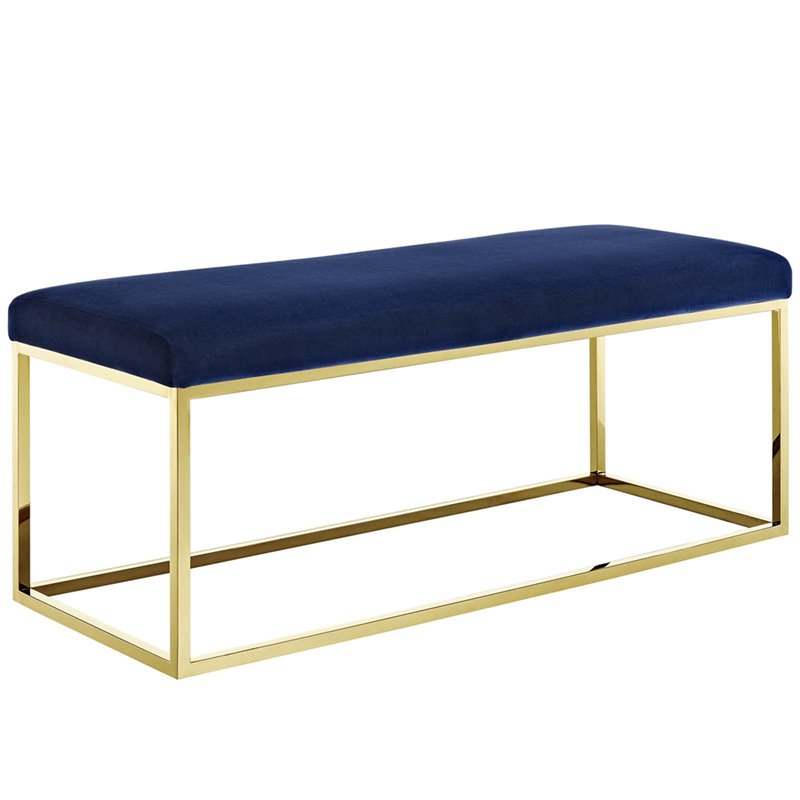 Modway Anticipate Velvet & Stainless Steel Bedroom Bench in Gold and Navy