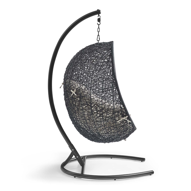 Modway Encase Outdoor Patio Rattan Swing Lounge Chair in Beige/Black