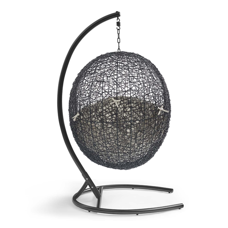 Modway Encase Outdoor Patio Rattan Swing Lounge Chair in Beige/Black