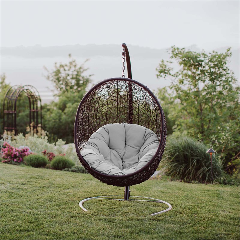 Modway Encase Outdoor Patio Rattan Swing Lounge Chair in Gray/Black