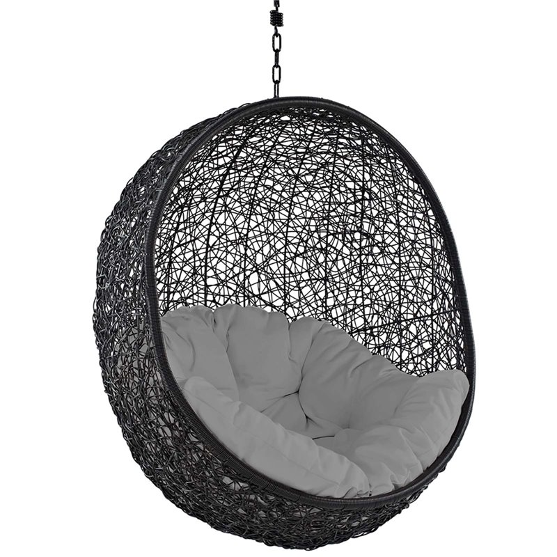 Modway Encase Outdoor Patio Rattan Swing Lounge Chair in Gray/Black