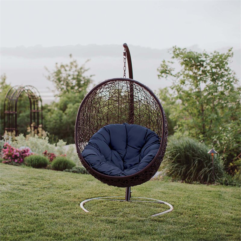 Modway Encase Outdoor Patio Rattan Swing Lounge Chair in Navy/Black