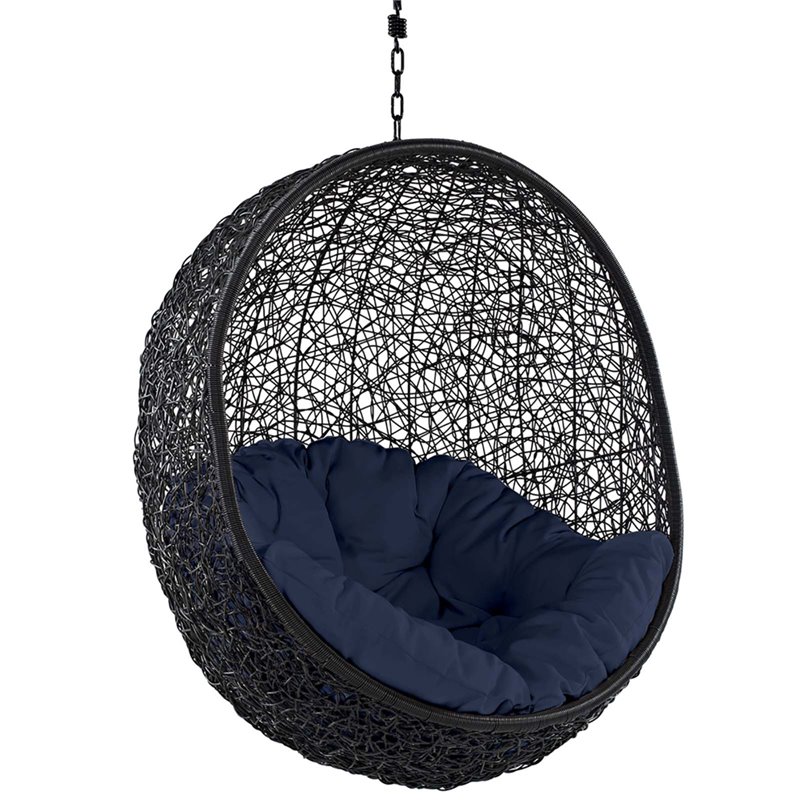 Modway Encase Outdoor Patio Rattan Swing Lounge Chair in Navy/Black