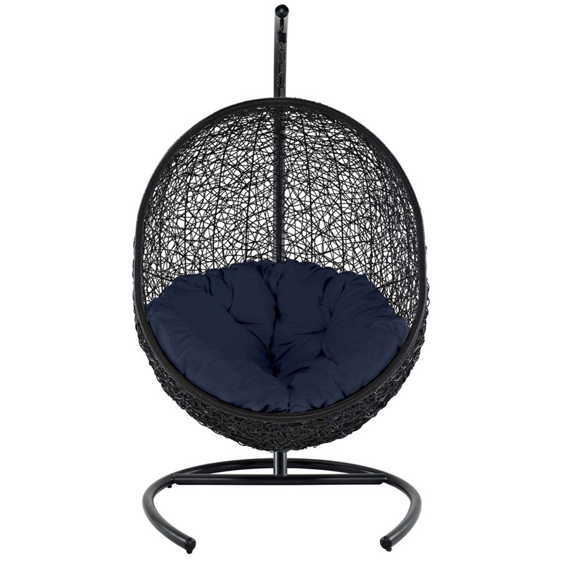 Modway Encase Outdoor Patio Rattan Swing Lounge Chair in Navy/Black