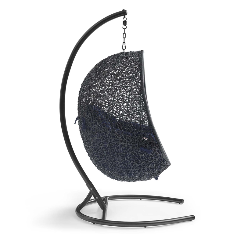 Modway Encase Outdoor Patio Rattan Swing Lounge Chair in Navy/Black