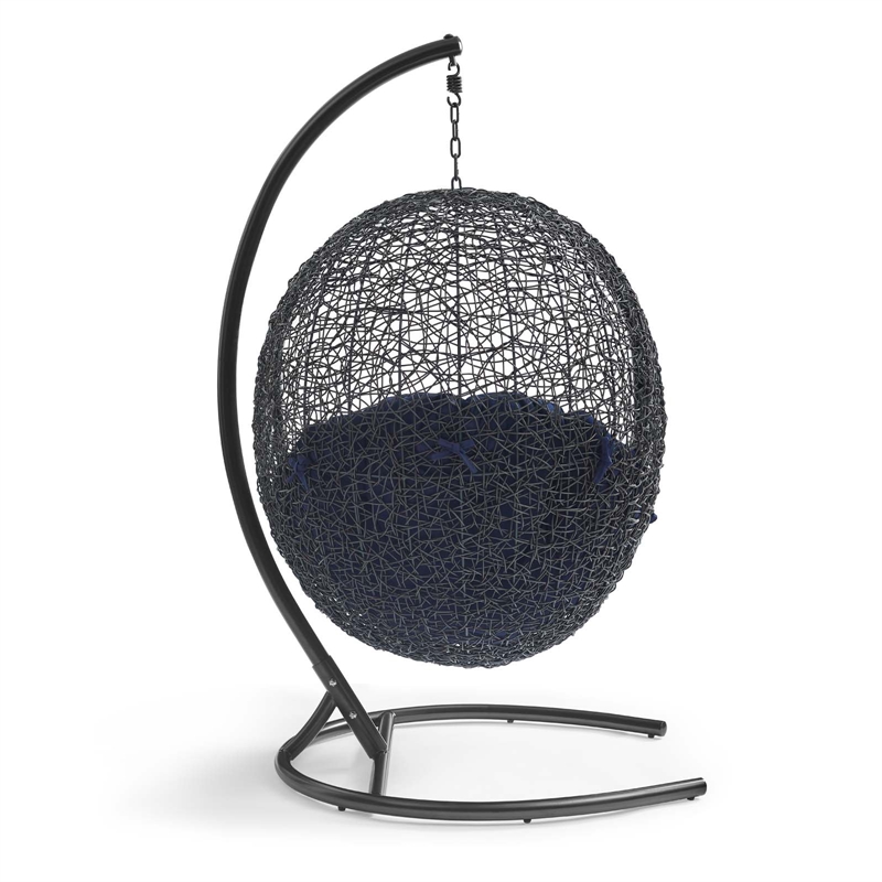 Modway Encase Outdoor Patio Rattan Swing Lounge Chair in Navy/Black