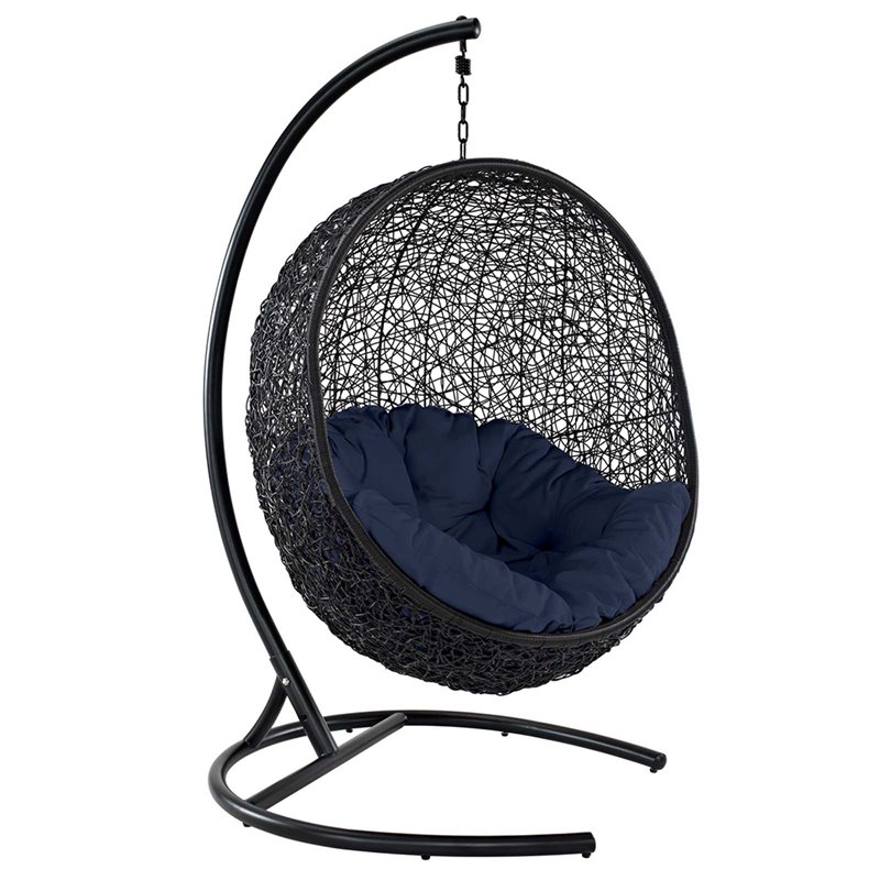 Modway Encase Outdoor Patio Rattan Swing Lounge Chair in Navy/Black