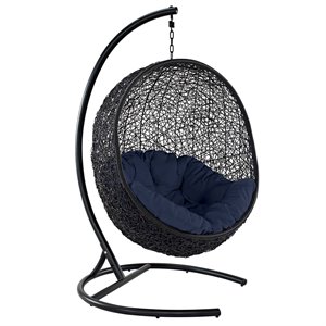 Modway Encase Outdoor Patio Rattan Swing Lounge Chair in Navy/Black