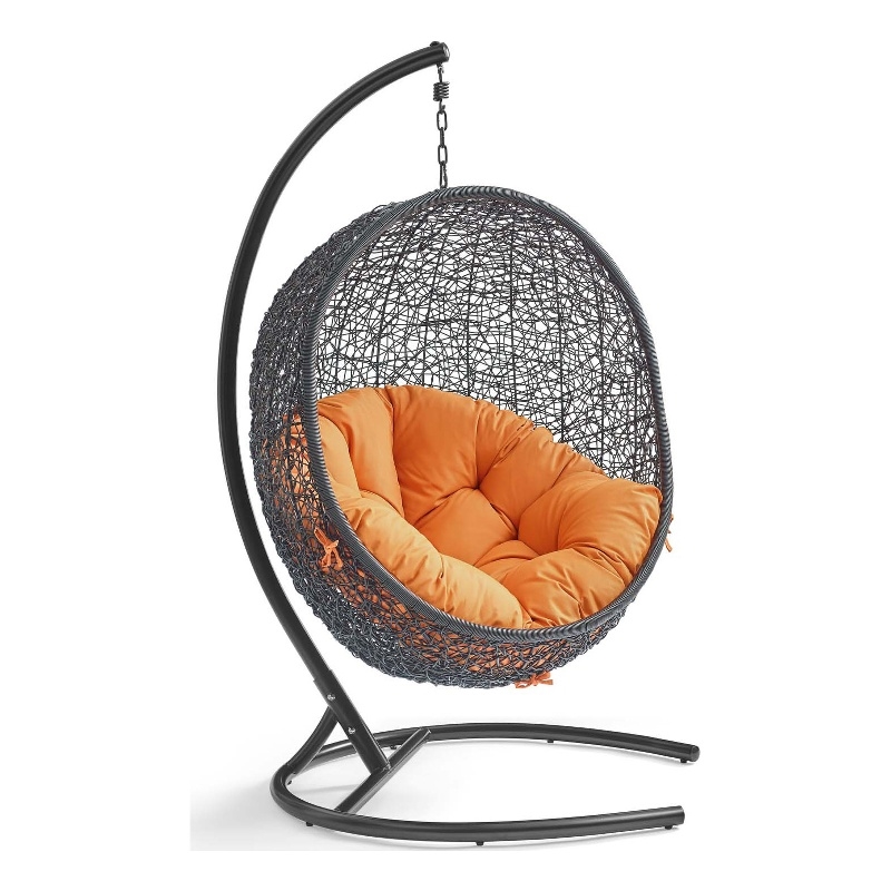 Modway Encase Outdoor Patio Rattan Swing Lounge Chair in Orange/Black