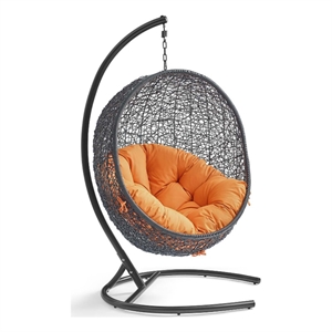 Modway Encase Outdoor Patio Rattan Swing Lounge Chair in Orange/Black