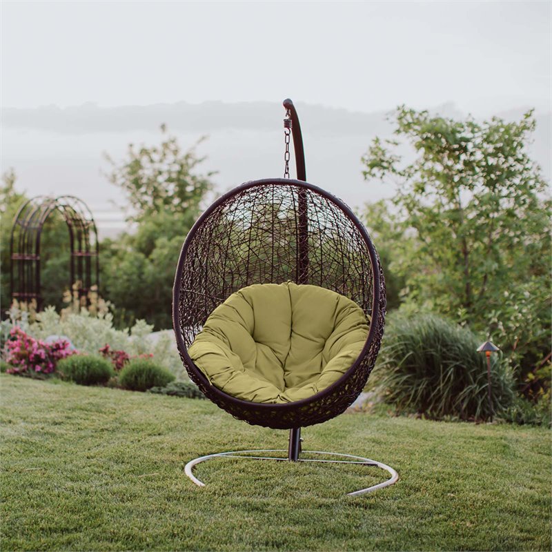 Modway Encase Outdoor Patio Rattan Swing Lounge Chair in Peridot/Black