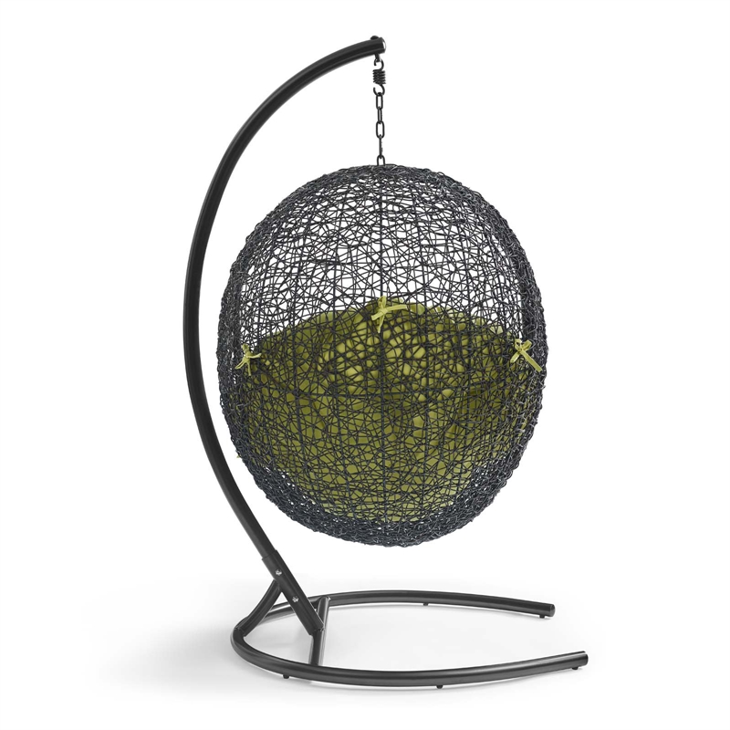 Modway Encase Outdoor Patio Rattan Swing Lounge Chair in Peridot/Black