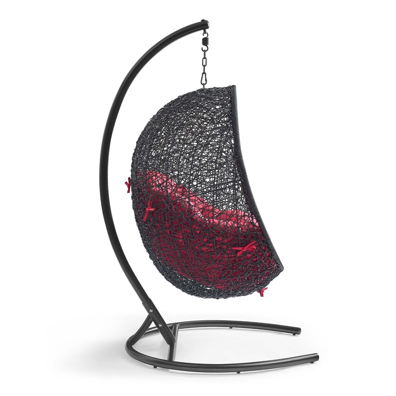 Modway Encase Outdoor Patio Rattan Swing Lounge Chair in Red/Black
