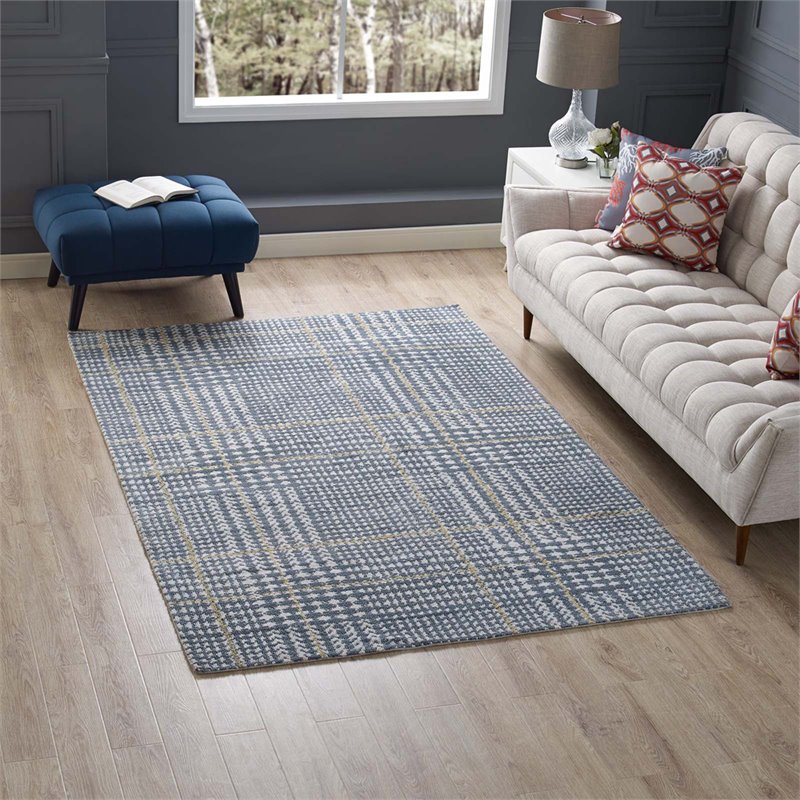 Modway Kaja 5' x 8' Area Rug in Ivory and Cadet Blue