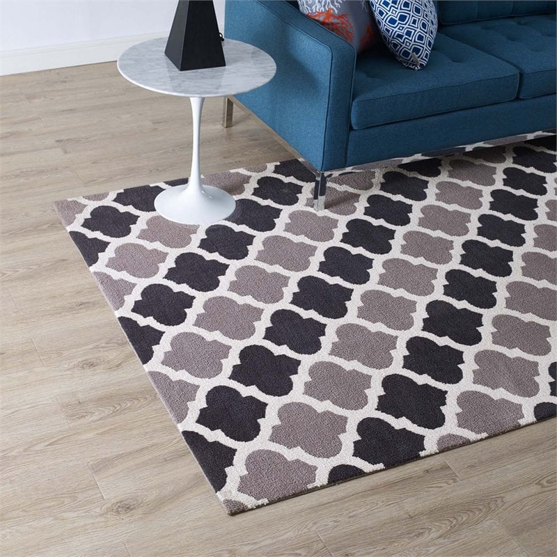 modway lida moroccan trellis 5' x 8' area rug in charcoal and black